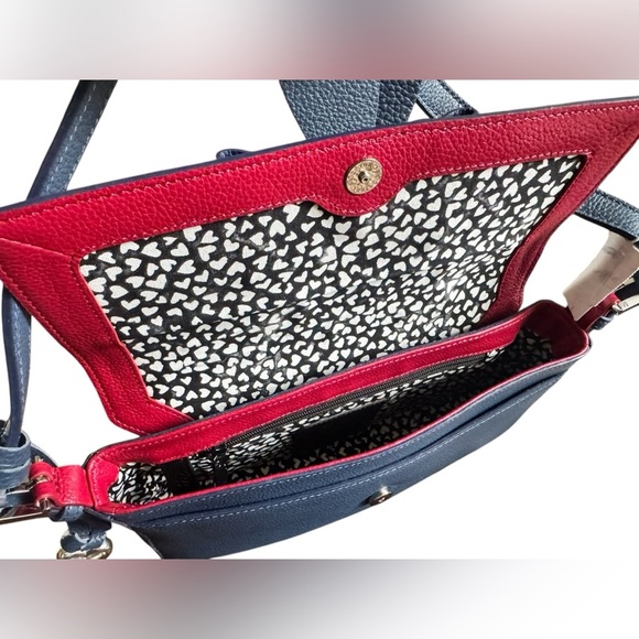 Brighton FASHION LUX BAGUETTE Navy Floral Leather Bow Handbag W/ Studs - Picture 9 of 15